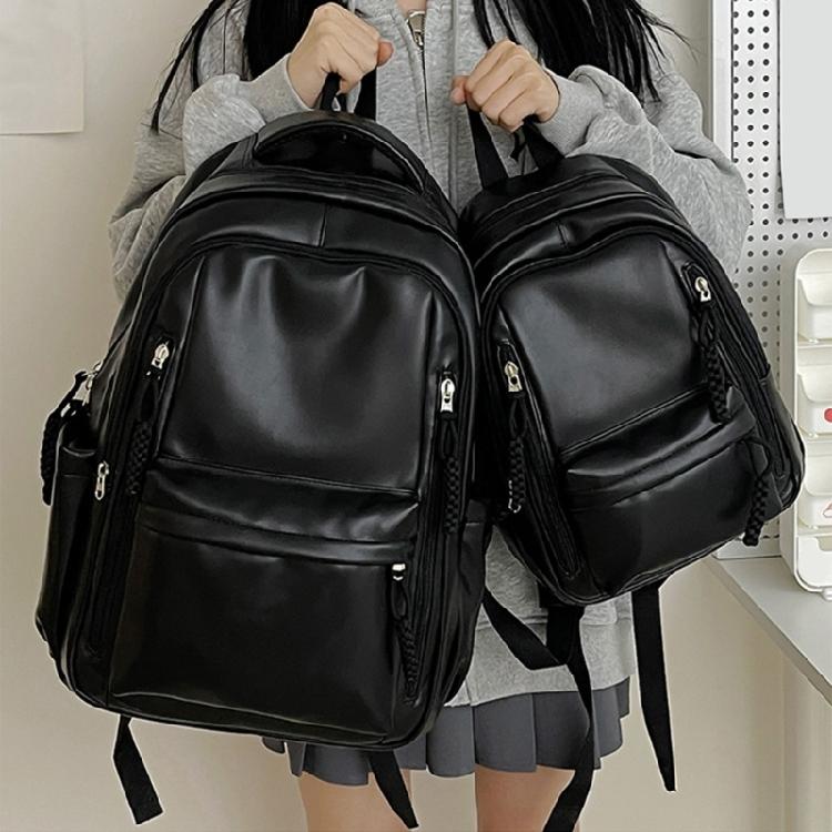 Soft PU Leather Backpack Spacious for College Essential Fashion Solid Color Laptop Daypack for Student and Commuters