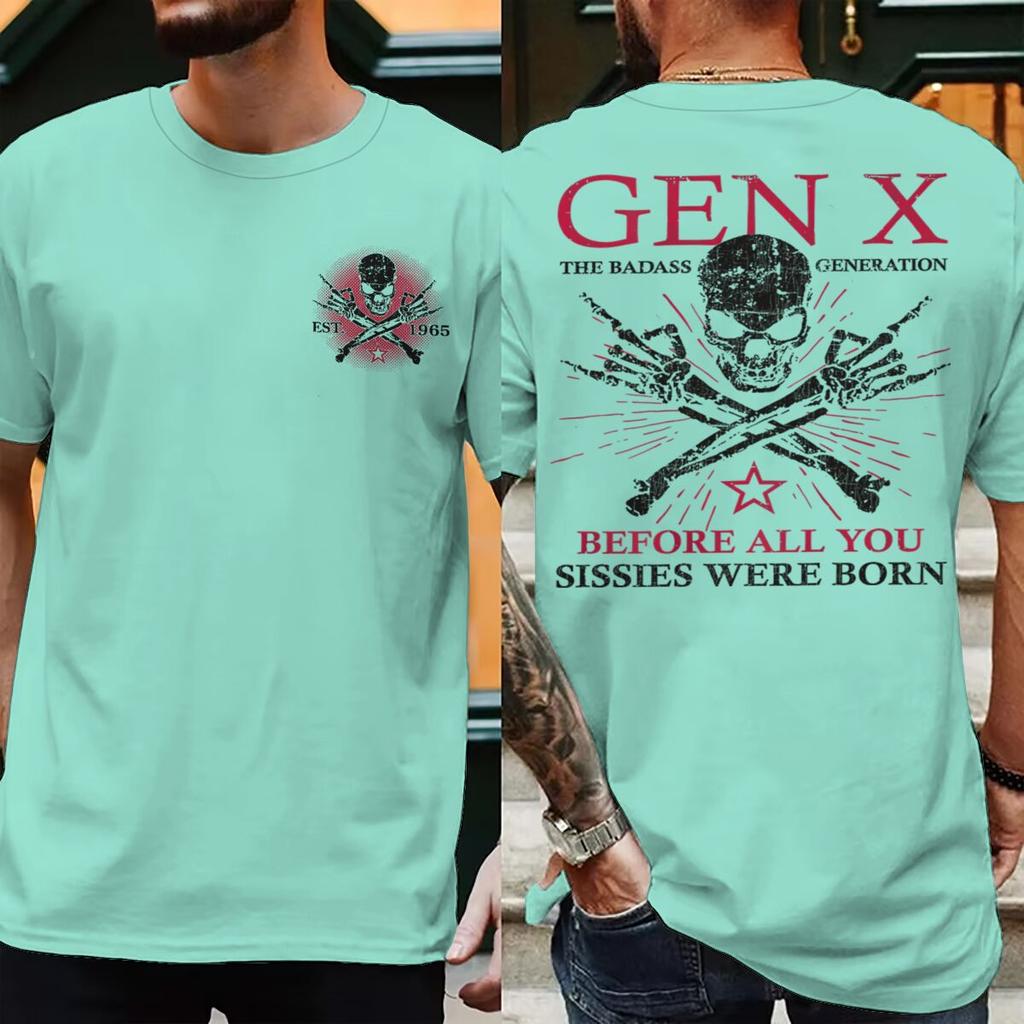 Stampato 1965 Divertente Generazione X Unisex Unisex Magliette La Generazione Badass Cresciuta Dai Teschi Streetwear Manica Corta Ropa Hombre Magliette