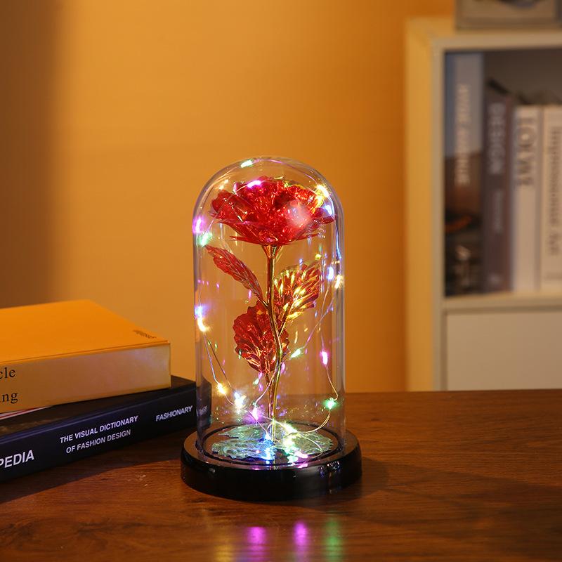 Creative Valentine's Day Gifts Rose Glass Cover Night Light Ornament Scene Arrangement Lighting Eternal Flower Glass Cover