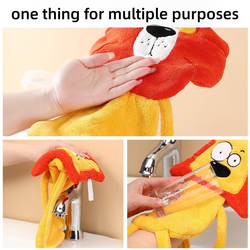 Cartoon Cute Lion Hand Towels Coral Velvet Soft Touch Fine Comfortable Skin-friendly Kitchen Bathroom Towel Super Absorbent
