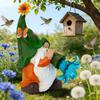 Solar LED Lighted Garden Gnome Resin Statue - Outdoor Funny Decor for Home Patio Lawn Yard - Collectible Figurine Gift