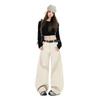 Elegant Vintage Apricot High Street Cargo Comfy Loose Saber Cut Floor Sweeping Denim Pants For Women Early Spring Casual Pants Oversize Denim Trousers
