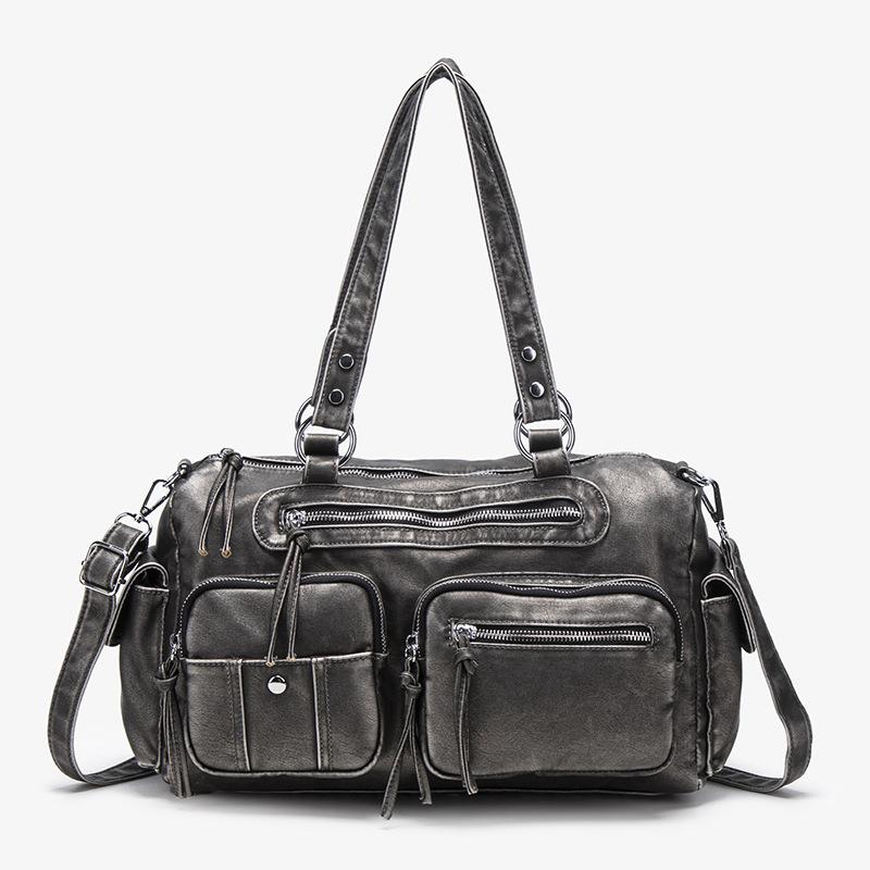 Commuter large-capacity messenger bag, high-end zipper handbag bag, fashionable one-shoulder washed women's tote bag.