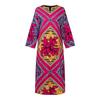 Women Plus Size Round Neck Long Sleeve Printed Loose Dresses