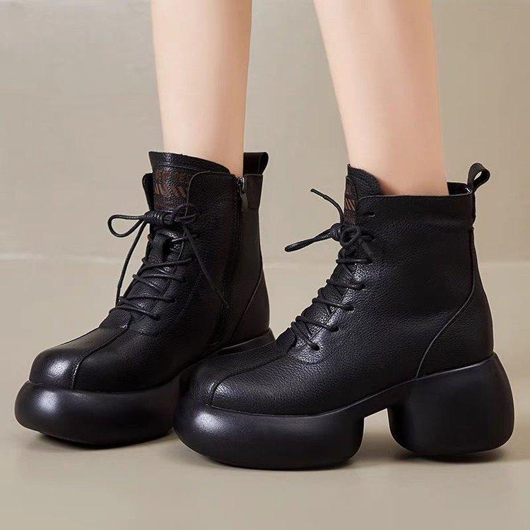Popular retro platform single boots women's 2025 autumn and winter new short women's boots British Martin boots thick heel women's boots