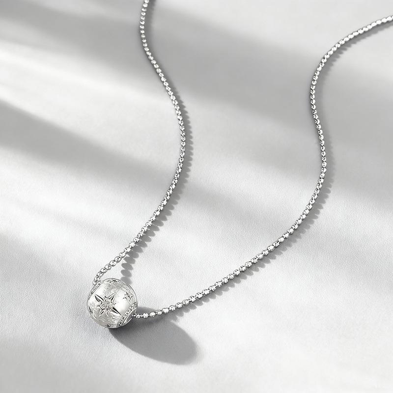 Xian Can S925 Silver Pink Zircon Brushed Ball Necklace for Women - Elegant Daily Jewelry
