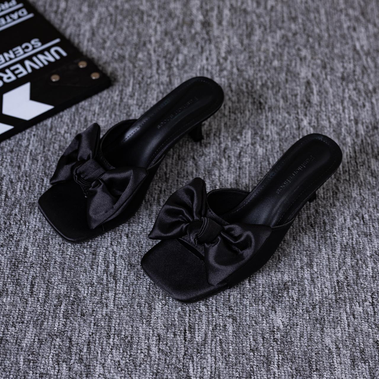 

2025 summer new bow-tied cool slippers female outer wear fairy style versatile word high heel stiletto female drag 34