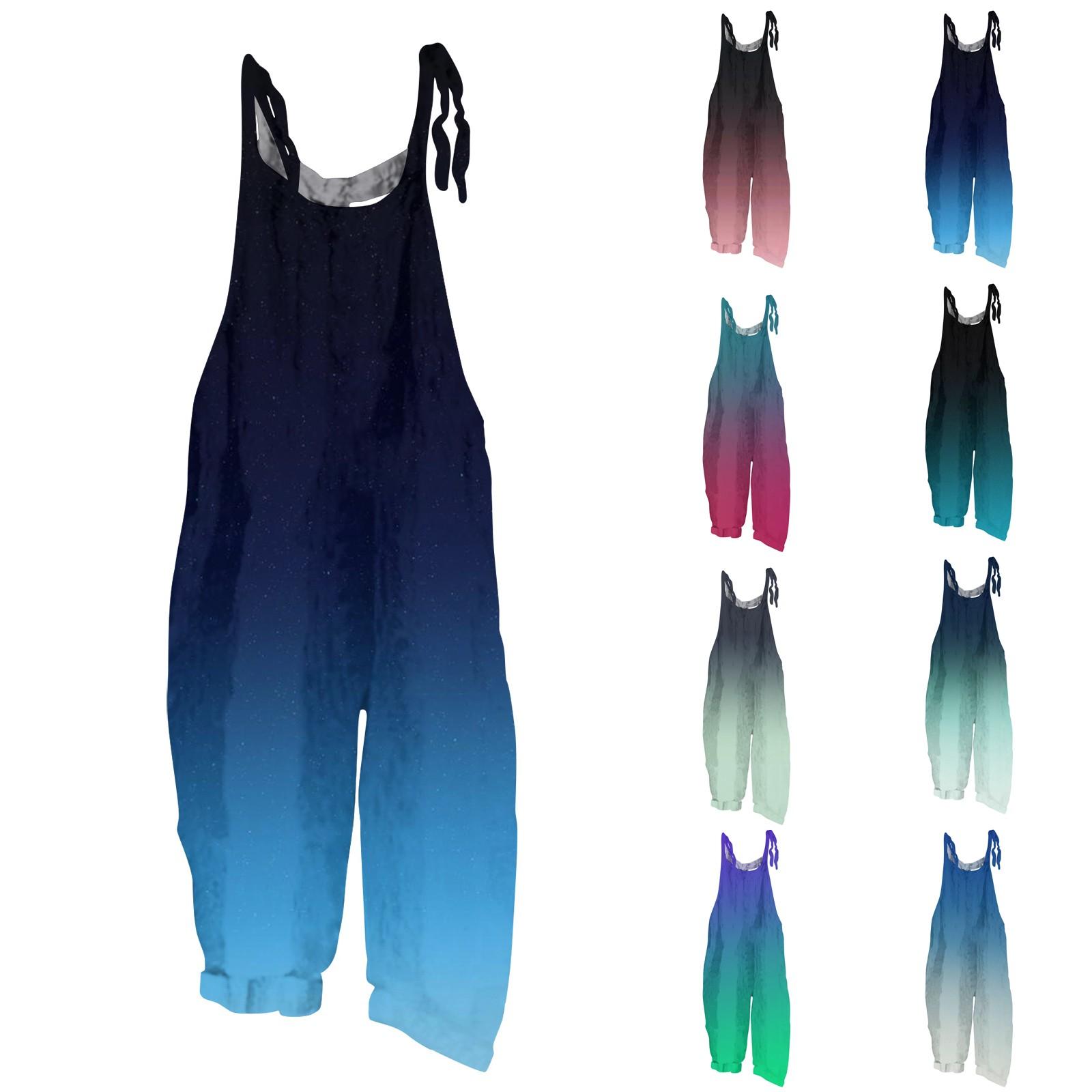 

Женский комбинезон с принтом, повседневные свободные ретро-бретельки из хлопка и льна