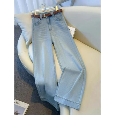 Women's Light Color Wide Leg Jeans - Spring/Autumn 2026 Loose Fit, Slimming Straight Leg Mop Pants