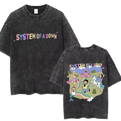 Washed Vintage System of A Down Tshirt  Women Cotton Quality Short Sleeve Tees Male Rock Music Band Cartoon Graphic T Shirts