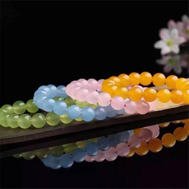 Fresh Blue Chalcedony Bracelet Tibetan Silver Women'S Single Circle Multi-Circle Pink Crystal Trick Peach Blossom Yellow And Blue Bracelet Gift Leaf