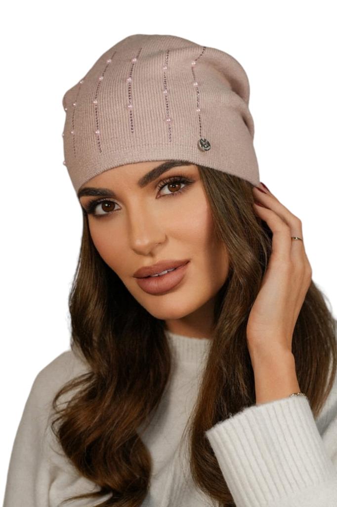 Women' Hat with Pearl Decoration, Pink Cameo - Altair
