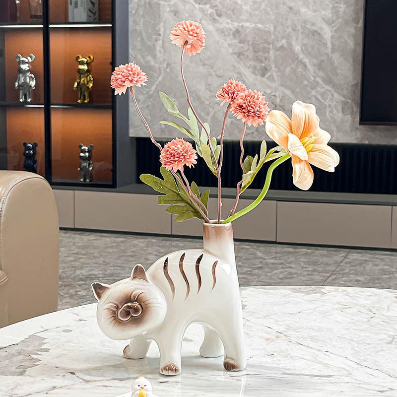 Cute Ceramic Vase Creative Living Room Hydroponics Flower Arrangement Table Cartoon Cat Decorative Ornaments