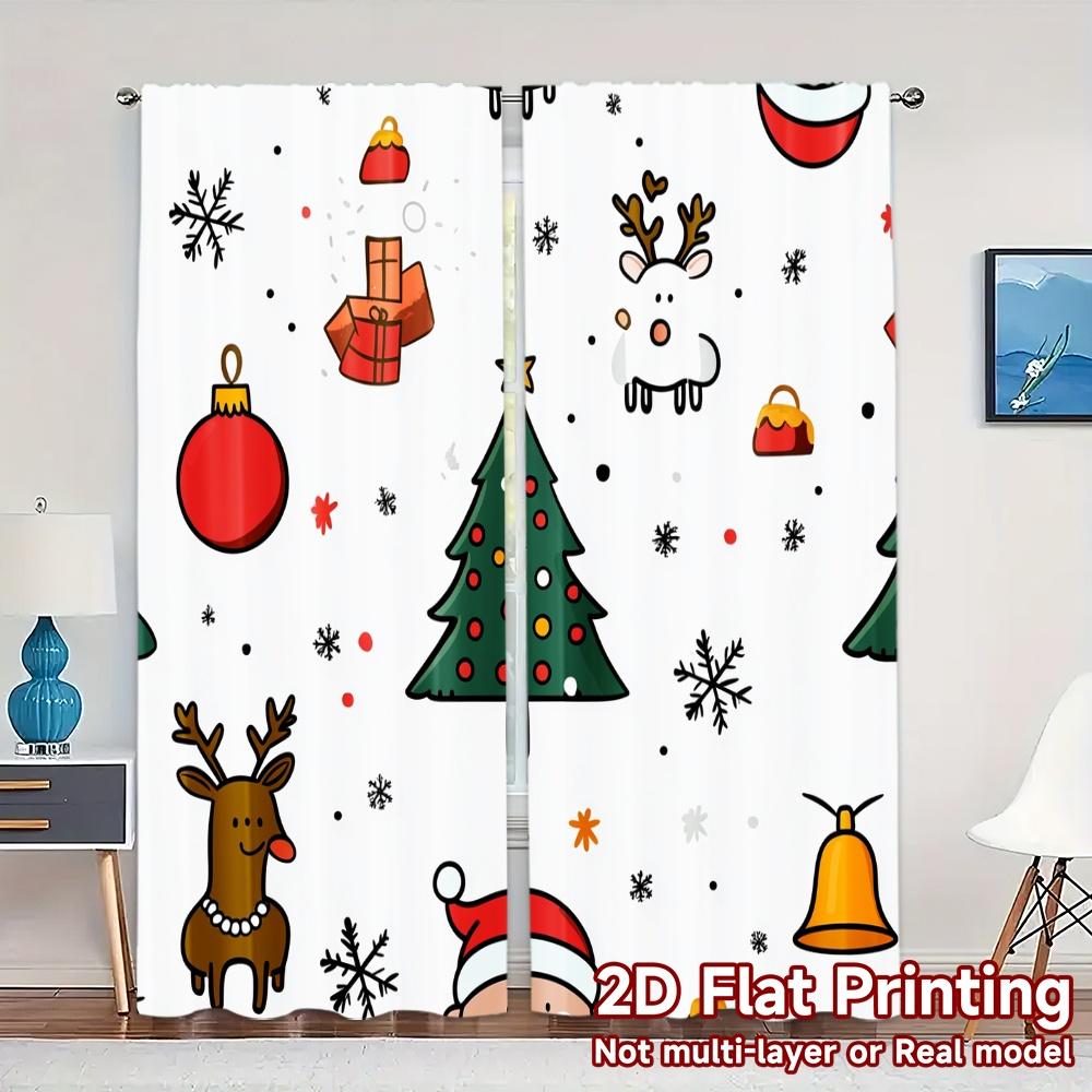 

2pcs,Curtains Cute Christmas Seamless (2) Modern Curtains&Window Treatment Yarn Curtains Home Decor Use for Bedroom, Living 52.50×116.00 CM 2pcs