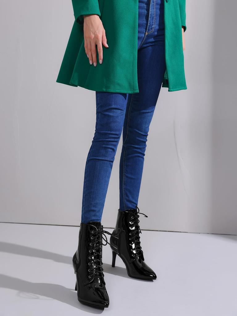 Allegra K Women's Pointed Toe Lace-Up Stiletto Heel Ankle Boots, Black, Size 24.0cm