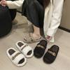 Muffin Thick-soled Wool Slippers Women's Wear 2025 Autumn and Winter New Internet Celebrity Versatile Lamb Curly Wool One-word Cotton Slippers
