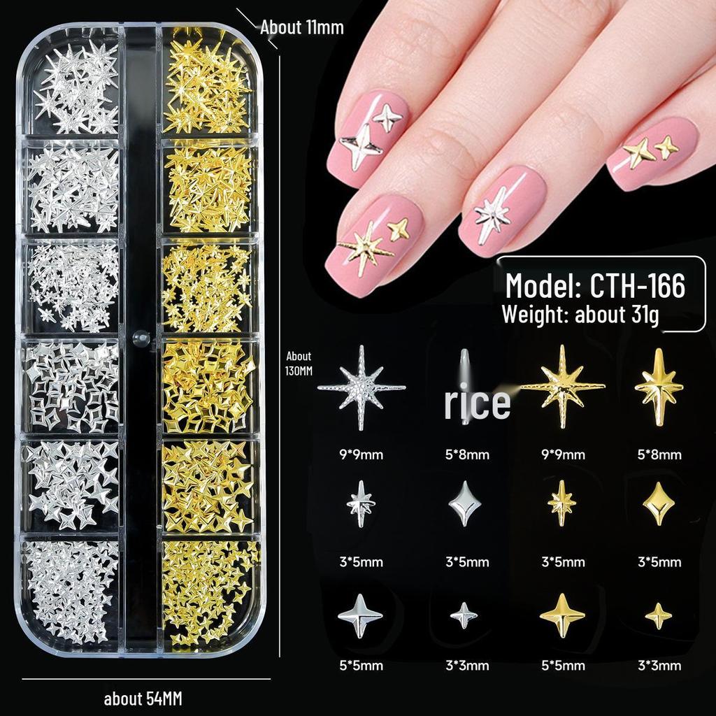 Gold & Silver Cross Starburst Nail Art Studs and Dots