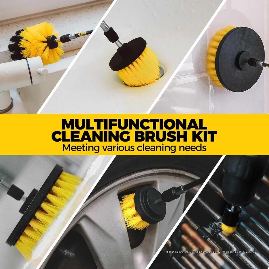 Electric Drill Multi-Cleaning Brush Head for Household, Kitchen, Bathroom, Car, and Carpet with Long Handle