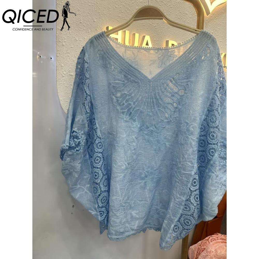 QICED Mote Dame Casual Ensfarget Trykk Kort Erm O-hals Bluser & Skjorter
