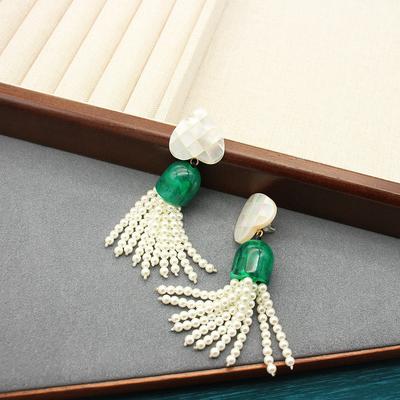 Monies Jelly Glazed Tassel Earrings Long Small Fragrant Style Seal High Sense Light Luxury Style Earrings Female Shell