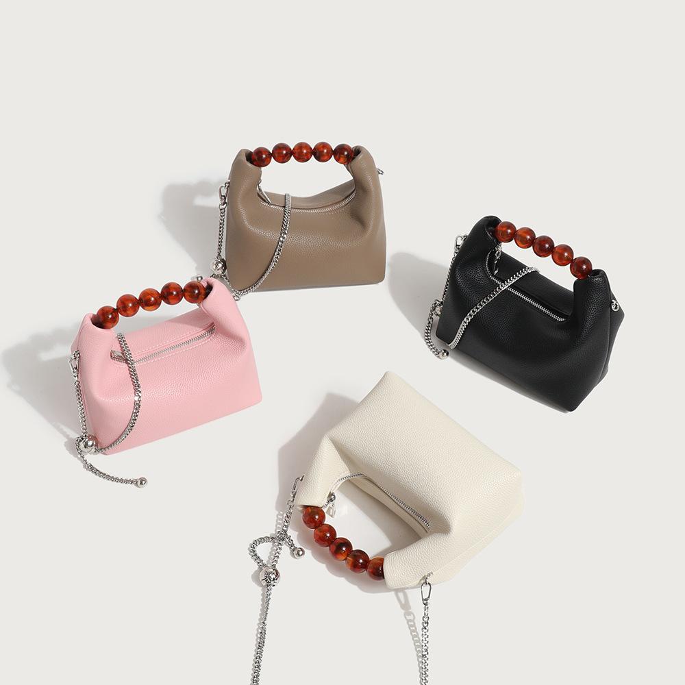 2024 Summer New Niche Beaded Handheld Lunch Bag, Chain Bag, Fashionable Versatile Dumpling Bag, Single Shoulder Crossbody Bag