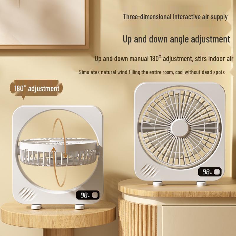 Silent Rechargeable Desktop Fan with Digital Display & Large Airflow