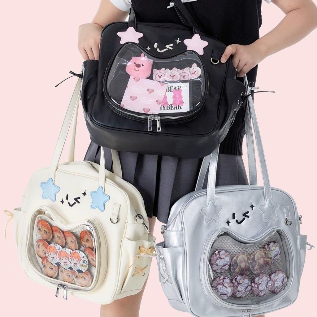 JIAERDI Sweet Star Smile Spacious Crossbody Bag Women Japanese Anime Ita Bag Ladies Leather Large Capacity Clear Shoulder Purse