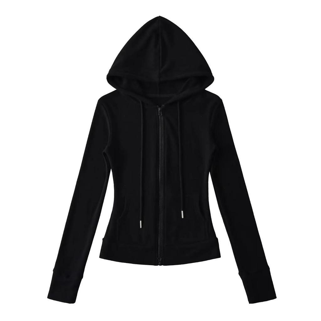 Women's American-Style Slim Fit Thermal Fleece Hoodie with Double Zippers & Large Pockets for Autumn/Winter Yoga