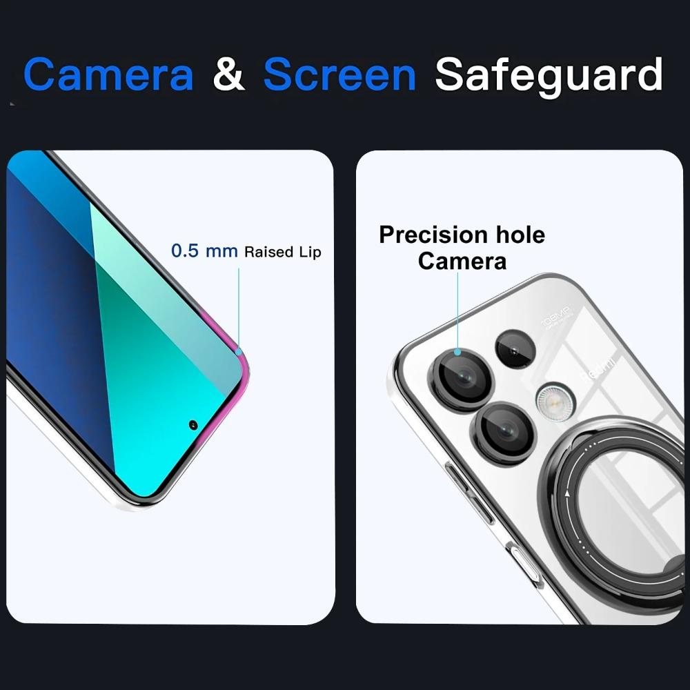 Plating Ring Magnetic Support Transparent Phone Case For Xiaomi A3 14 Pro Ultra 13 13T 12T 11T Pro Poco X6 M6 F5 X4 X3 4G 5G