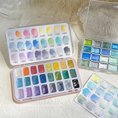 Pigmento Solido per Unghie 24 Colori Aurora Perlato Nail Art Acquerello Metallico Tavolozza Pittura Disegna Polvere Camaleonte Cromo Set Unghie sfumato