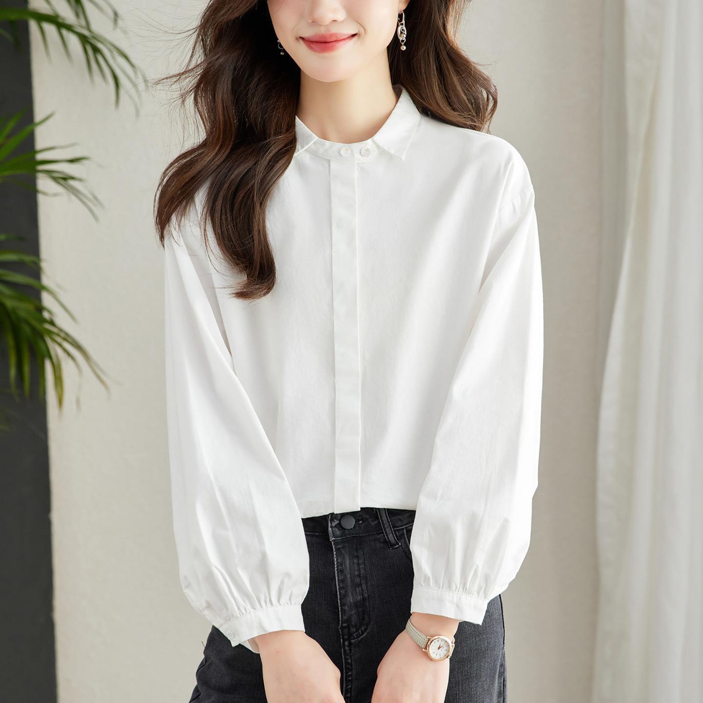 

Блузка с рукавами-фонариками для женской весенней одежды, новая, с маленьким квадратным воротником, топ Secret Door, хлопковая рубашка XXL белый