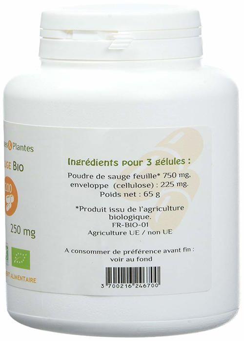 Complements alimentaires - vitalite herbes et plantes - hbsaugebiogelv200 - sauge bio 200 gélules végétales 250 mg