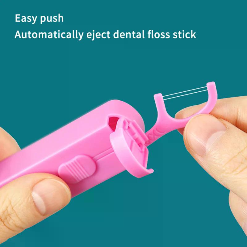 Automatic Dental Floss Storage Protable Floss Picks Dispenser Box Fruit Flavored Toothpicks Double-line Teeth Cleaning Tool