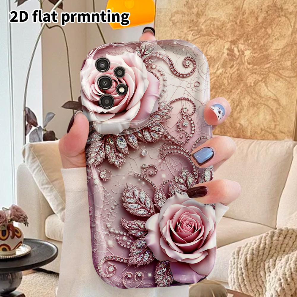Phone Case: 2D Flat Samsung Galaxy A34 A35 M05 M06 S20 S22 S21 FE Plus 5G Protective Case, Couples Style, Pink Rose, Christmas and Halloween Gift