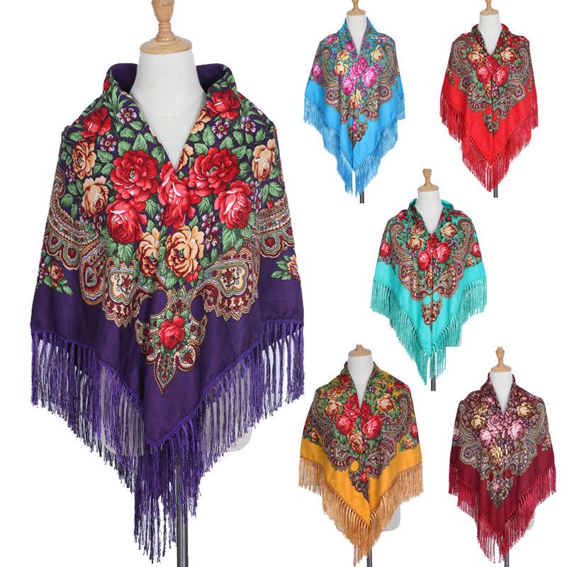 Ethnic Cheongsam Shawl: Russian Print Square Scarf Headscarf