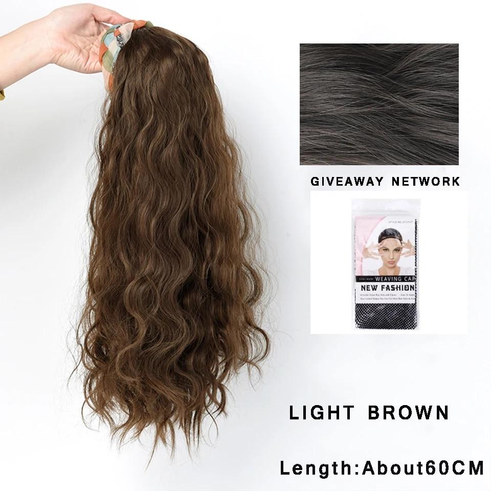 Synthetic Long Wavy Headband Wig Black Brown Women's With Twist Braid Hairband Accessories Natural Half Wig