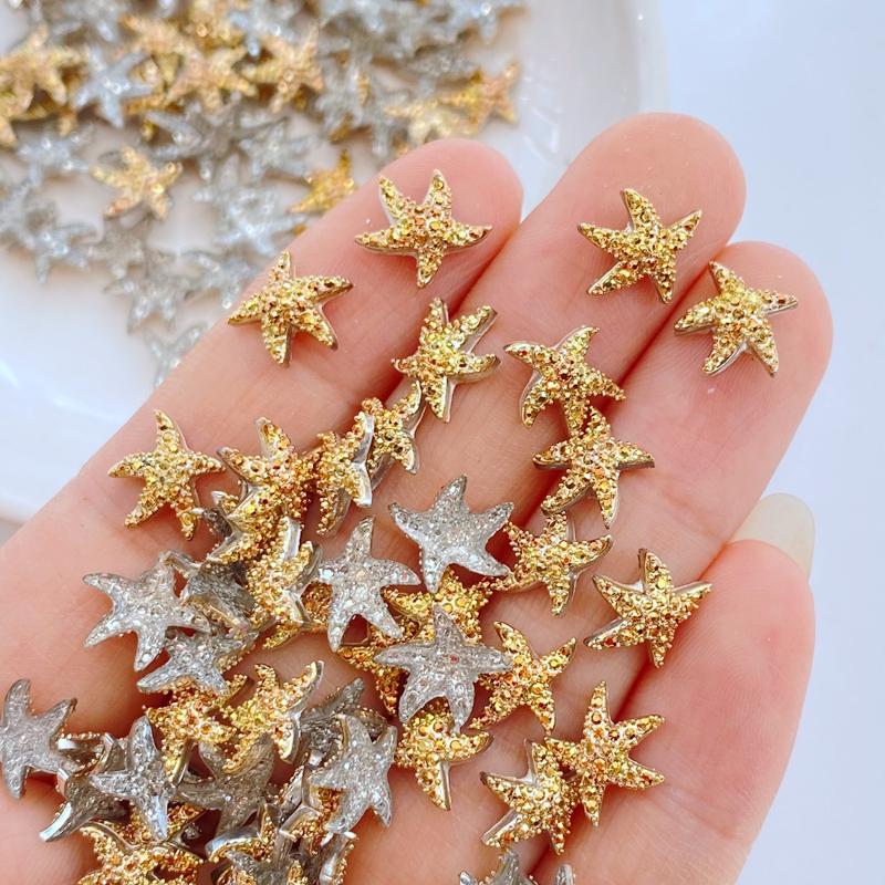 100Pcs New Cute Resin 8mm Cartoon Small Starfish Series Flat Back Fit Phone Deco Parts Embellishments for Hair Bows Accessories