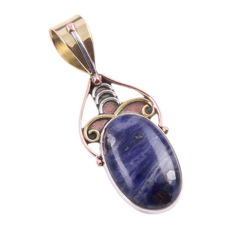 Natürlicher Sodalith Edelstein 925 Massiv Sterlingsilber Zweifarbig Anhänger 1.50'' U4c98