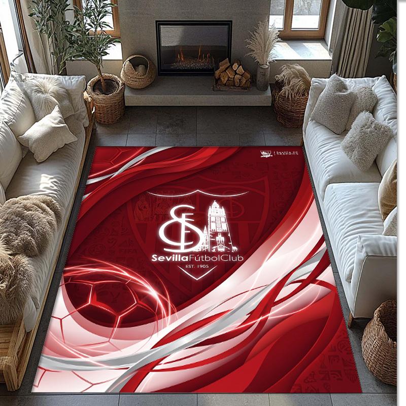 Sevilla FC Soccer Football Pattern Soft Area Rug Non Slip Indoor Floor Carpet Sports Decor Mat for Bedroom