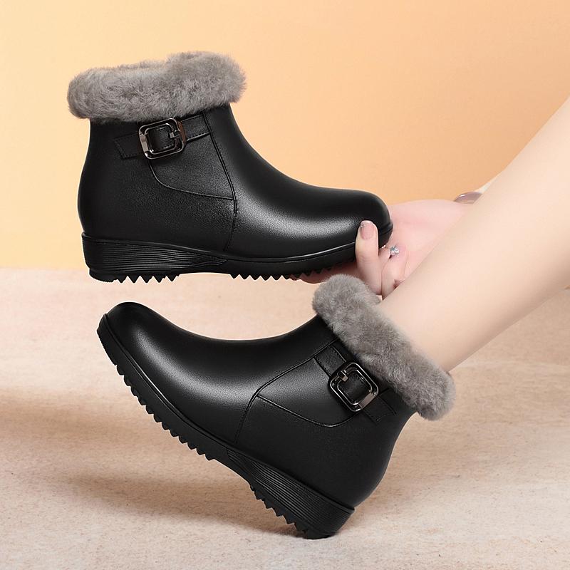 Mode AIYUQI Stiefeletten Damen 2025 Neu Echtes Leder Rutschfest Mama Schuhe Große Größe Keilabsatz Naturwolle Winter Damen Schneestiefel
