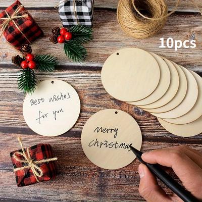 10pcs Natural Unfinished Round Wood Slices With Hole Blank Round Wood Gift Tags Ornaments for Christmas Home Decor