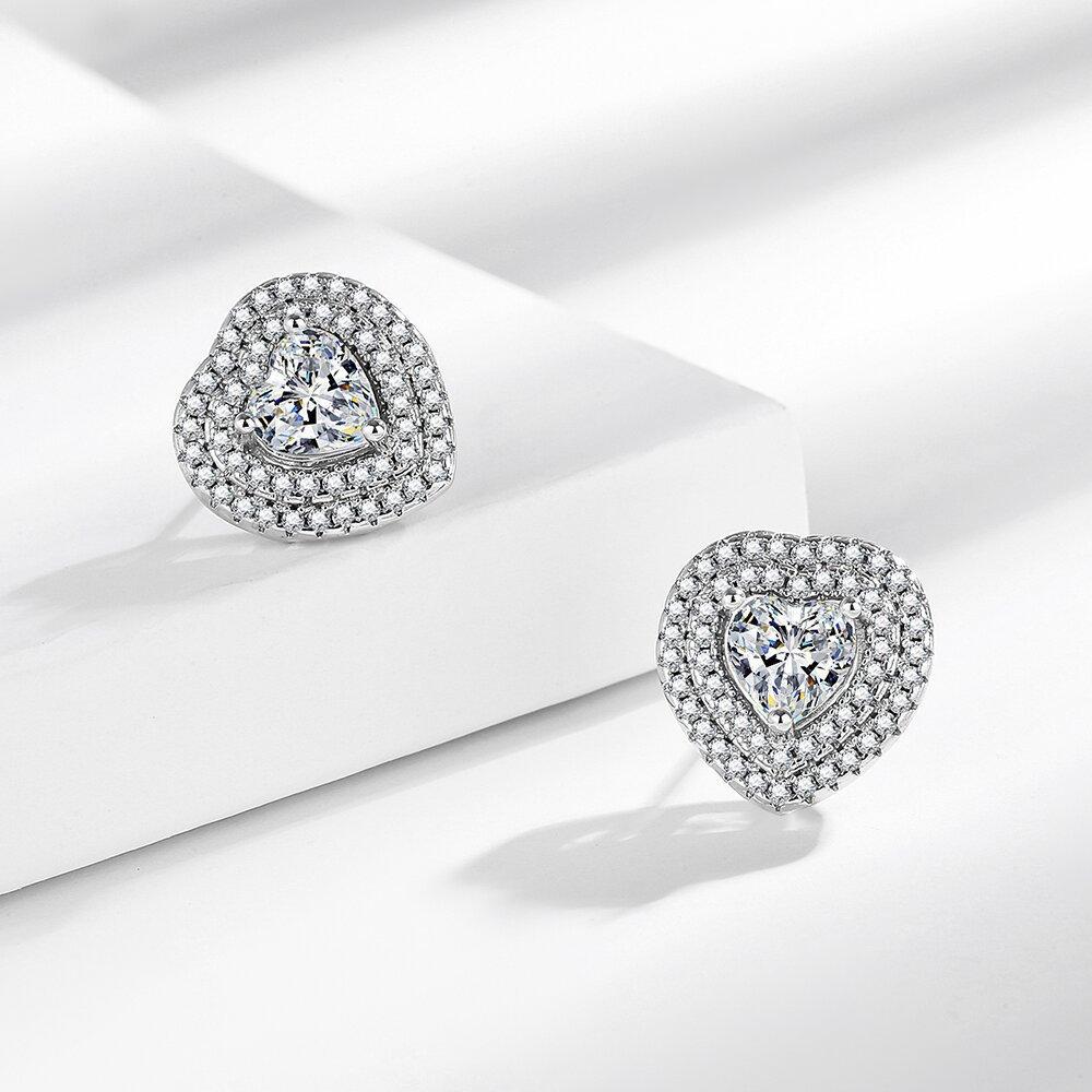 925 Sterling Silver Fashion Light Luxury Pink Zircon Love Small Stud Earrings Birthday Party Anniversary Gift