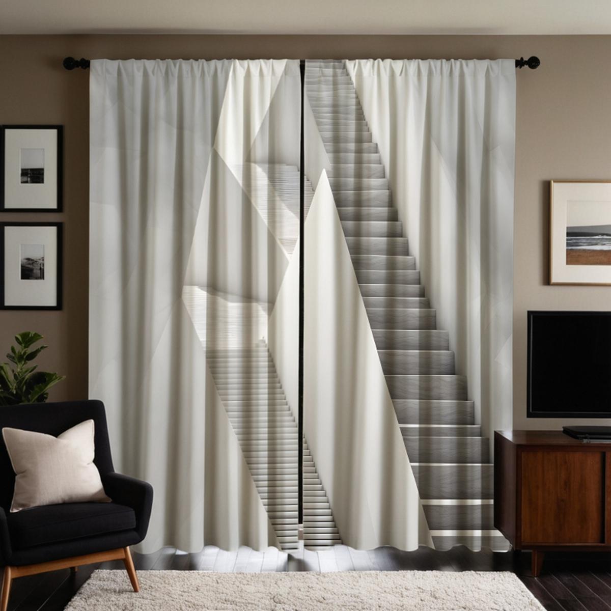 2 шт. HD абстрактная геометрическая декоративная штора для лестницы Белая завязка — фото 6