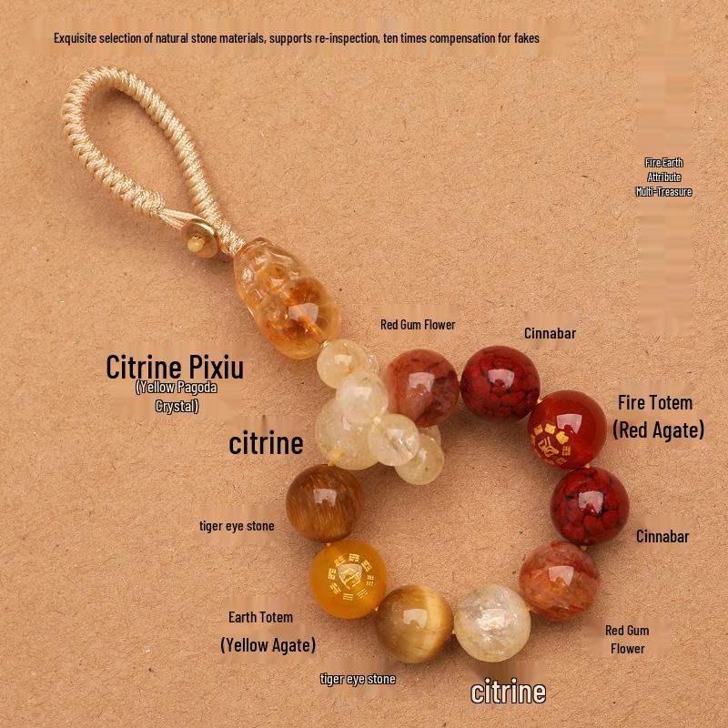 Zhenqiao Five Elements Pixiu Keychain: Wood, Fire, Earth, Metal, Water Crystal Pendant.