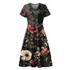 Women's Summer Casual Fashion Print Pocket Short Sleeve V-Neck Swing Dress