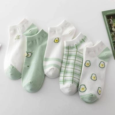 5 Paar Damen Karomuster Avocado Muster Atmungsaktiv Lässig Knöchelsocken Geeignet Alltag Weiche Atmungsaktive Schweißabsorbierende Socken