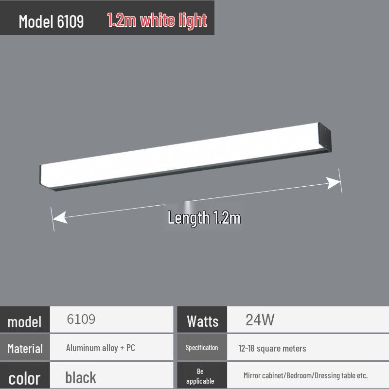 LED Waterproof Anti-Fog Bathroom Mirror Light - Modern, Punch-Free, Long Strip Design for Makeup Mirror or Cabinet Lighting