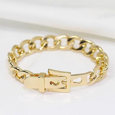 European & American Chunky Chain Press-On Watch Band Buckle Bracelet: Adjustable & Creative Fashion Accessory for Men & Women.