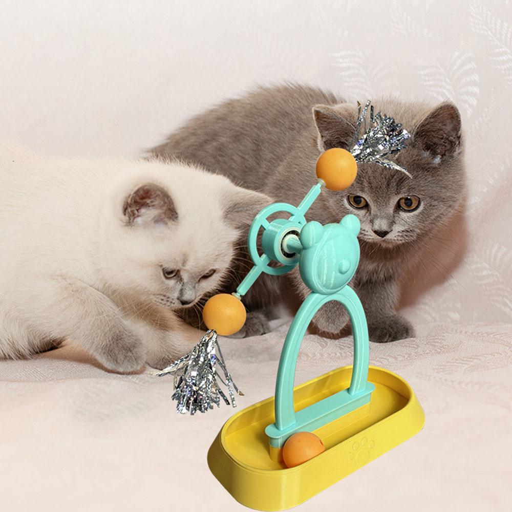 Interactive Cat Turntable Toy Set - Windmill Track Balls + Teaser Stick, Scratch-Proof & Durable, Perfect for Kitten Indoor