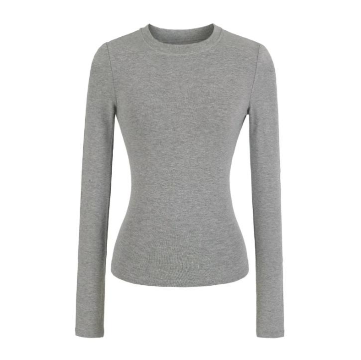 Basic round neck long-sleeved T-shirt women's autumn new American Spice Girl style solid color thin inner bottoming shirt